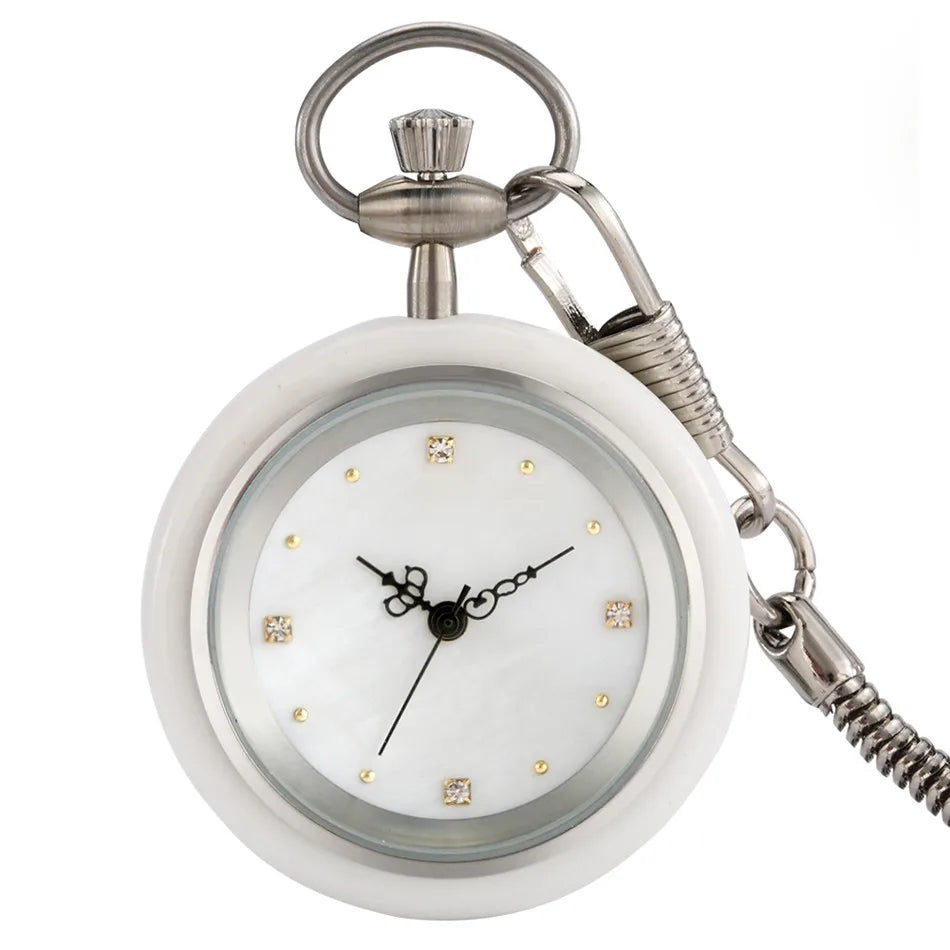 Minimalist Retro Green/White Jade Quartz Pocket Watch Silver Snake Pocket Chain Pendant Antique Pocket Clock Gift Men Women