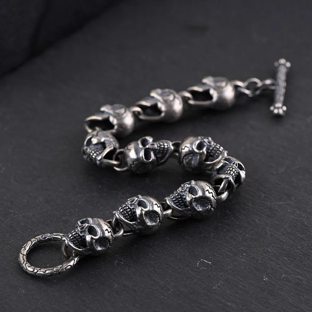 New S925  silver retro craftsmanship three-dimensional skull men's bracelet Thai silver fashion bracelet for men