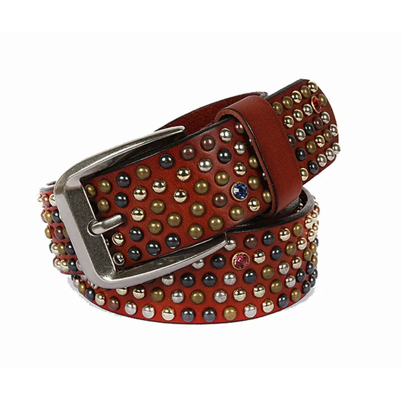 Genuine Leather Bling Rhinestones Studded Belt For Western Women Men Fashion Girls Luxury Ceinture Rivet Cowgirl Cowboy Belts