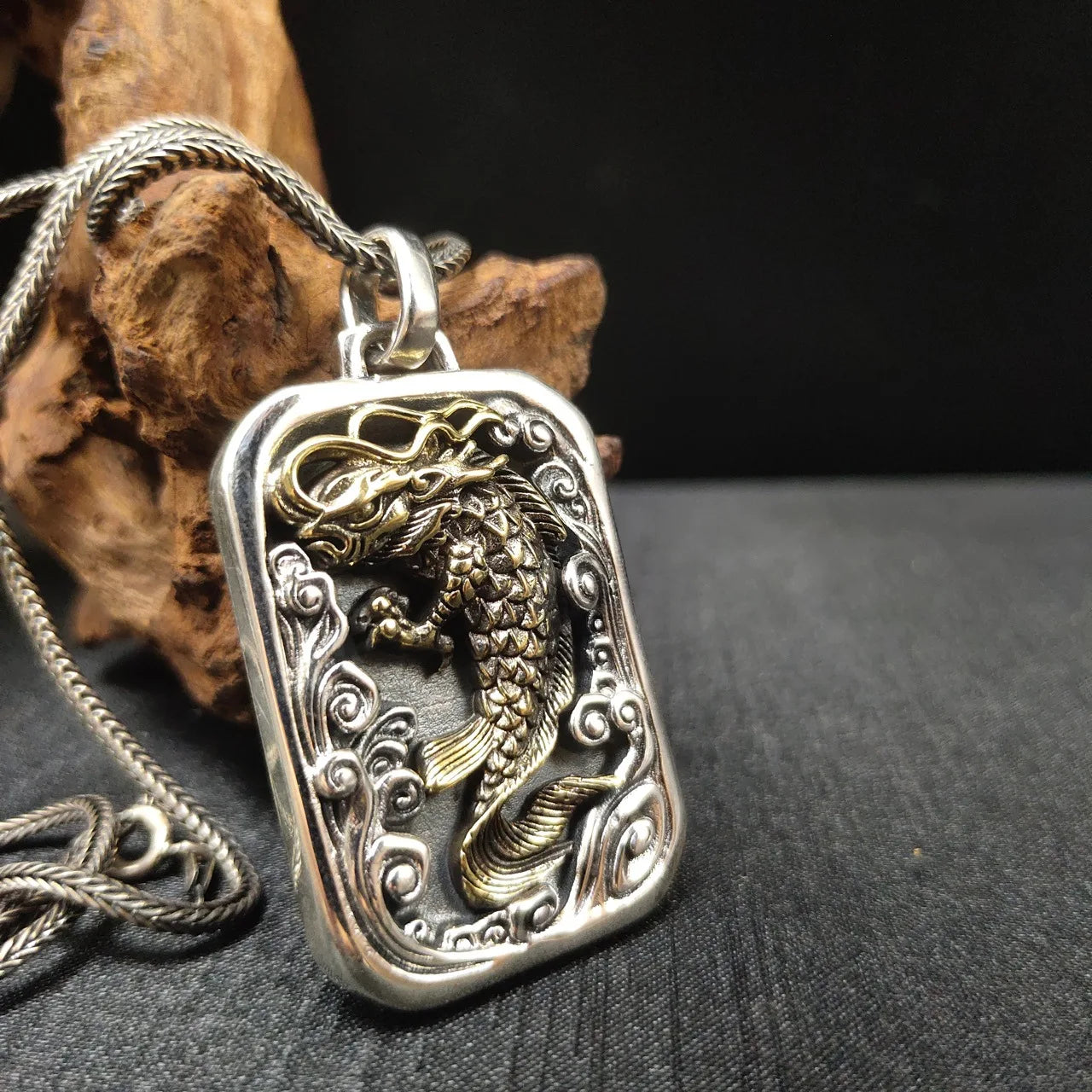 BOCAI  Fashion New Real S925 Silver Golden Personality Carp Playing in Water Man and Woman Pendant  Retro Jewelry