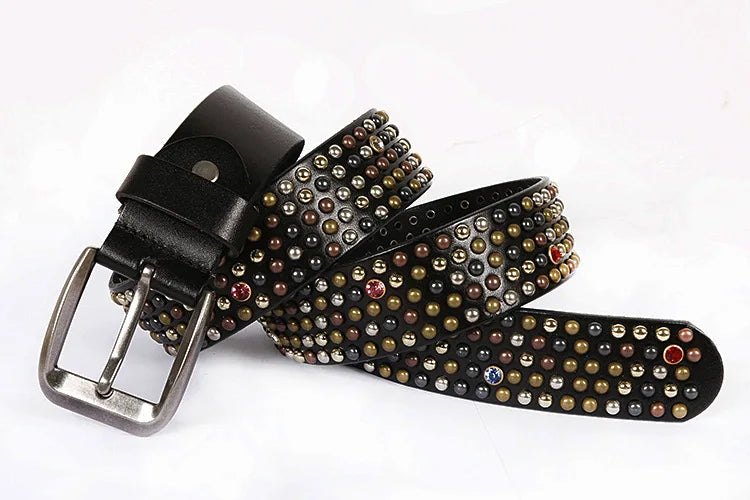 Genuine Leather Bling Rhinestones Studded Belt For Western Women Men Fashion Girls Luxury Ceinture Rivet Cowgirl Cowboy Belts