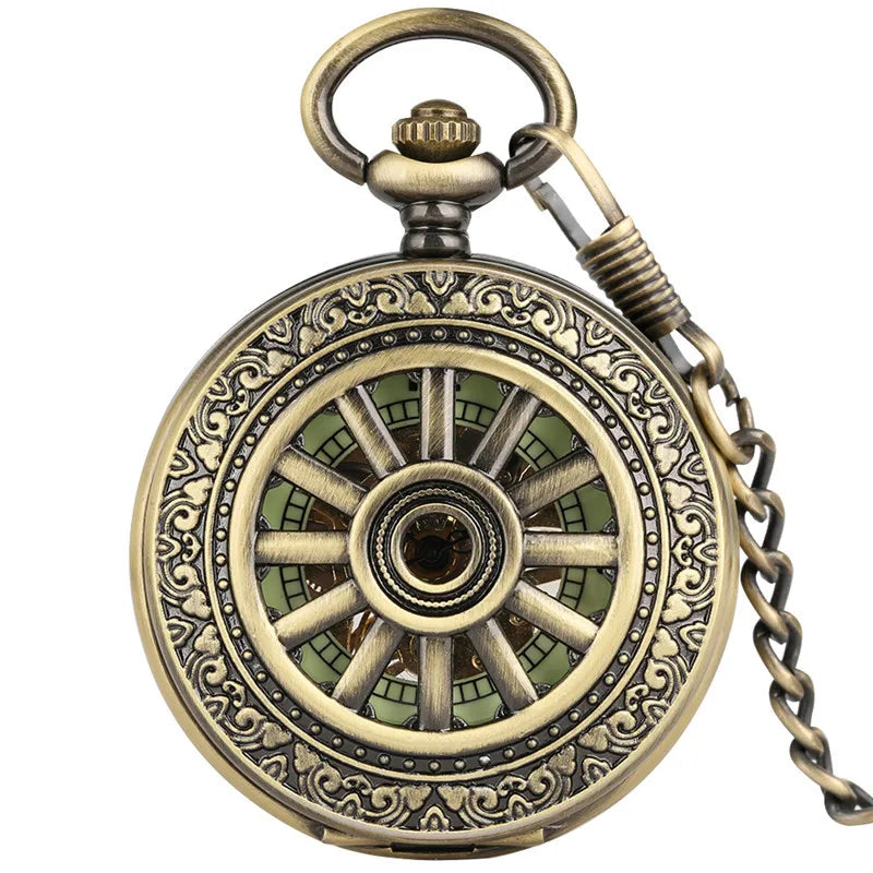 Antique Luminous Dial Mechanical Pocket Watch Bronze Hollow Wheel Unisex Hand-Winding Clock Steampunk Pendant Chain Gift reloj