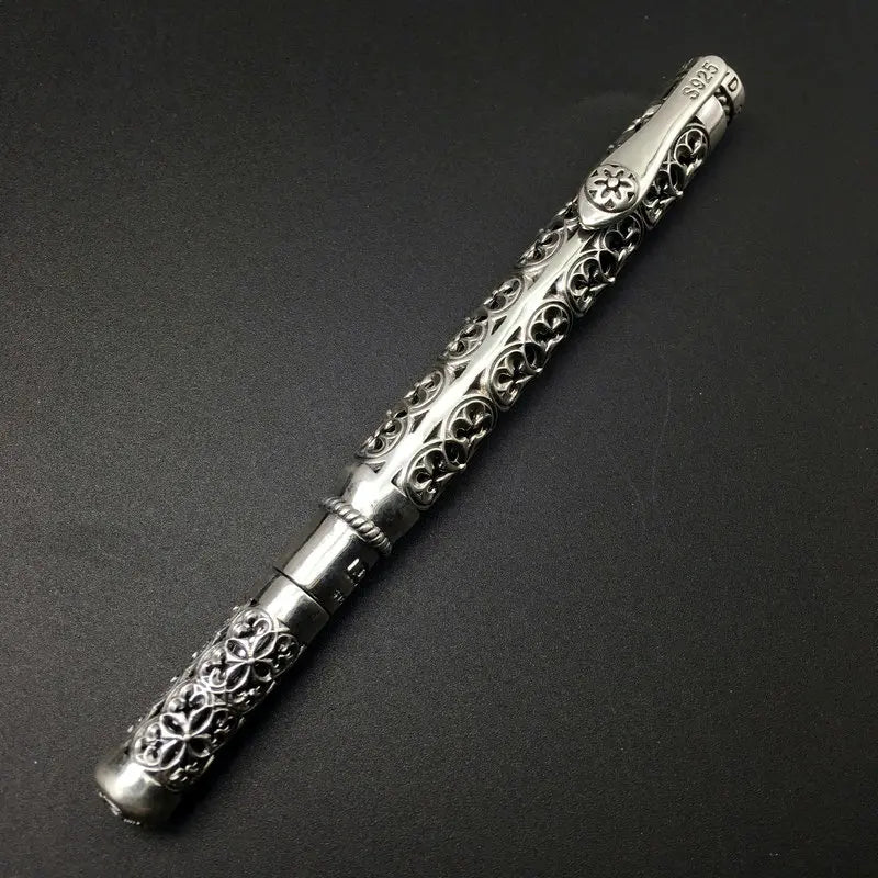 Solid Silver Pen Pendant Men S925 Sterling Silver Vintage Carved Openwork Business Pen Jewelry Gift Real Silver Pen Pendant