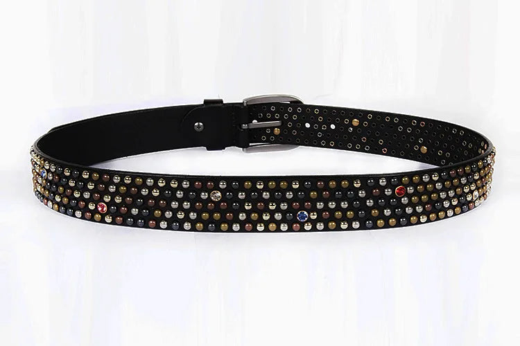 Genuine Leather Bling Rhinestones Studded Belt For Western Women Men Fashion Girls Luxury Ceinture Rivet Cowgirl Cowboy Belts