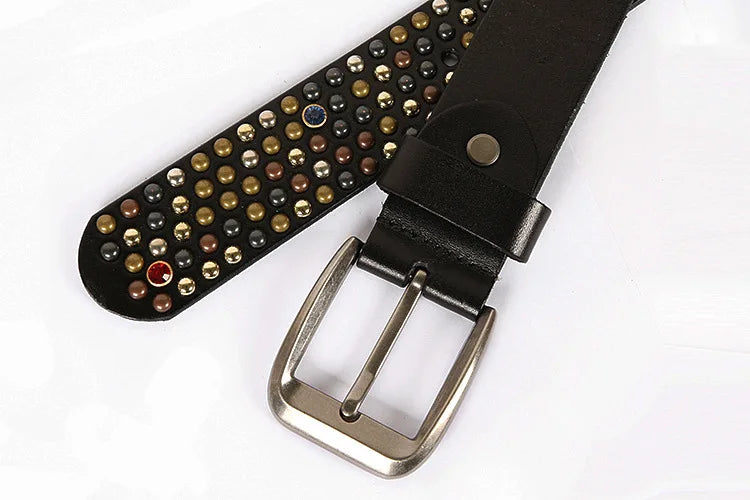Genuine Leather Bling Rhinestones Studded Belt For Western Women Men Fashion Girls Luxury Ceinture Rivet Cowgirl Cowboy Belts
