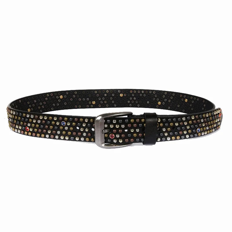 Genuine Leather Bling Rhinestones Studded Belt For Western Women Men Fashion Girls Luxury Ceinture Rivet Cowgirl Cowboy Belts