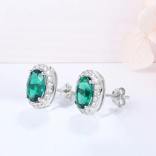 ATTAGEMS Vintage 925 Sterling Silver Lab Grown Moissanite Diamonds Emerald Gemstone Oval Cut Earrings Fine Jewelry Wholesale