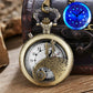 Luminous Blue Led Flash Necklace Vintage Clock Unique Bronze/silver/gold Train Locomotive Engine Noctilucent Quartz Pocket Watch