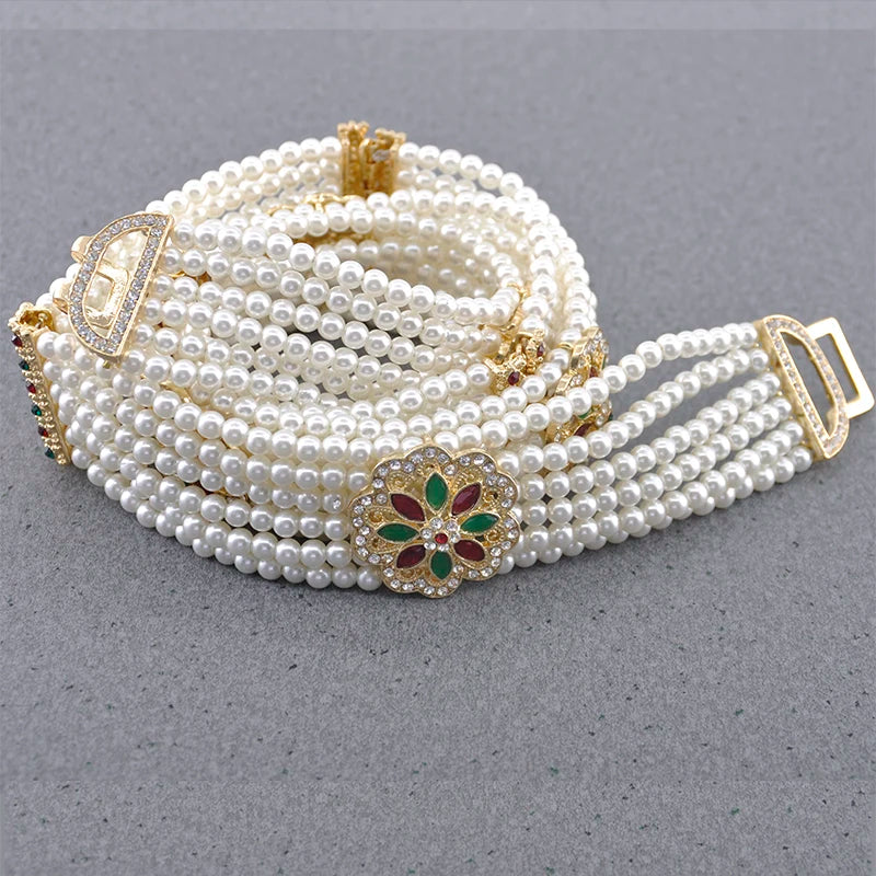 New Gorgeous Woman Pearl Waist Chain Body Belly Chains Adjustable Length Jewelry European Bride Wedding Flower Pearl Belt