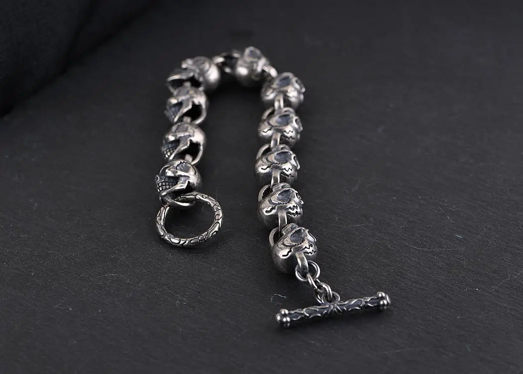 New S925  silver retro craftsmanship three-dimensional skull men's bracelet Thai silver fashion bracelet for men