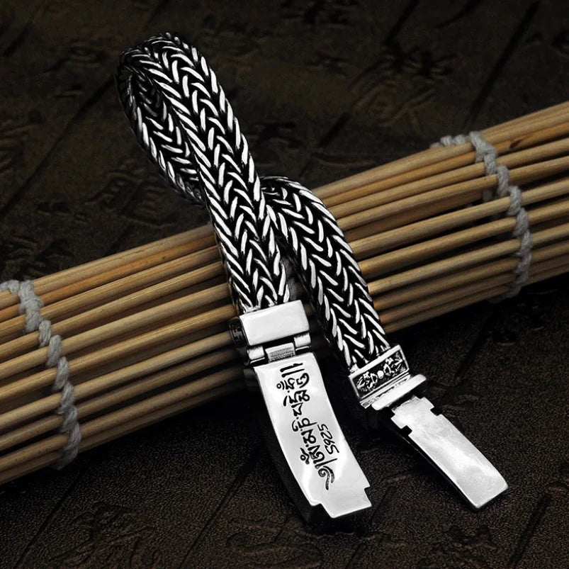 Real 925 Sterling Silver Bracelet Men's Wide 11mm Retro Punk Rock Wire Chain Chain and Bracelet Male Thai Silver Jewelry Gift