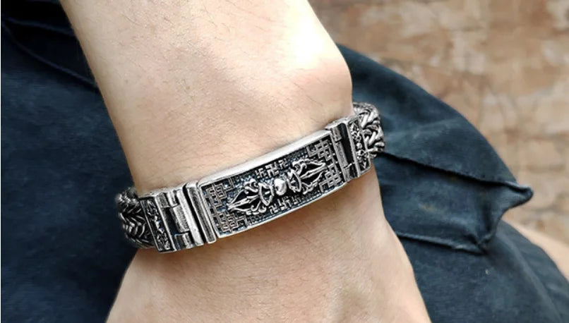 Real 925 Sterling Silver Bracelet Men's Wide 11mm Retro Punk Rock Wire Chain Chain and Bracelet Male Thai Silver Jewelry Gift