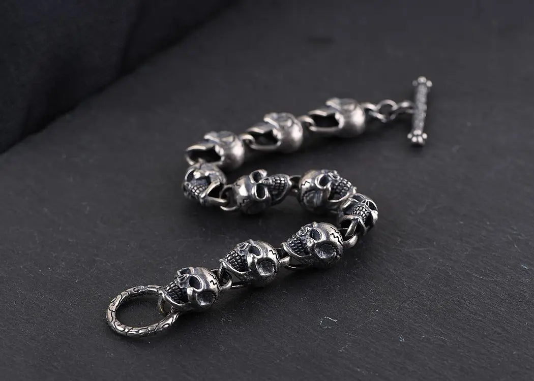 New S925  silver retro craftsmanship three-dimensional skull men's bracelet Thai silver fashion bracelet for men