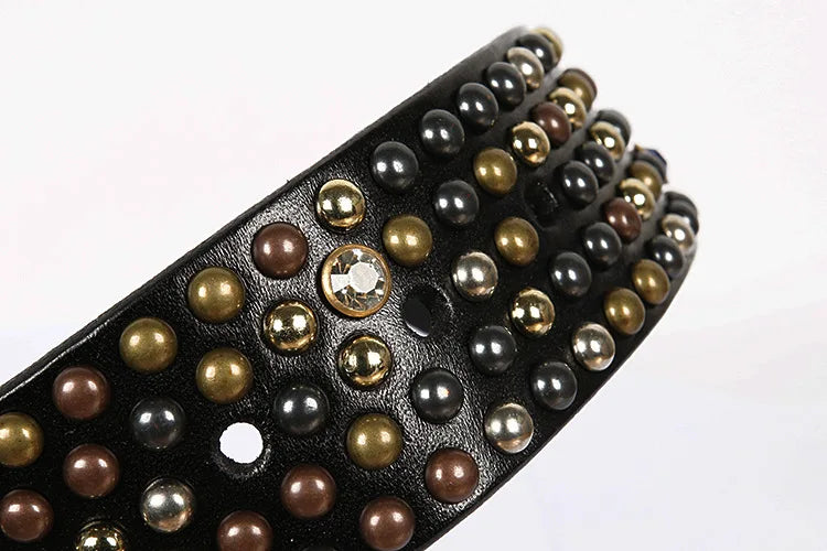 Genuine Leather Bling Rhinestones Studded Belt For Western Women Men Fashion Girls Luxury Ceinture Rivet Cowgirl Cowboy Belts