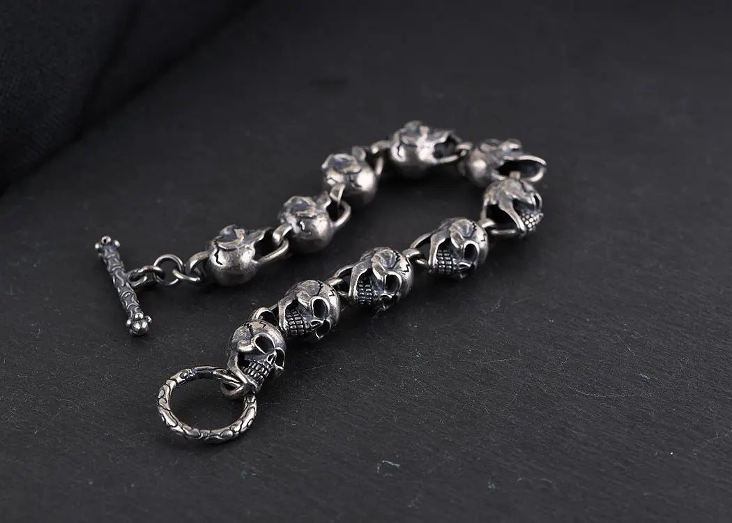New S925  silver retro craftsmanship three-dimensional skull men's bracelet Thai silver fashion bracelet for men