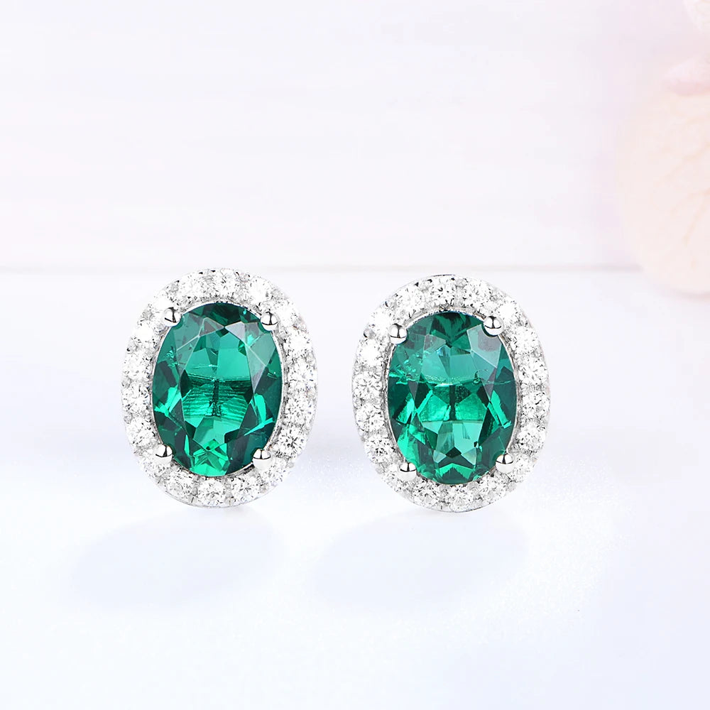 ATTAGEMS Vintage 925 Sterling Silver Lab Grown Moissanite Diamonds Emerald Gemstone Oval Cut Earrings Fine Jewelry Wholesale