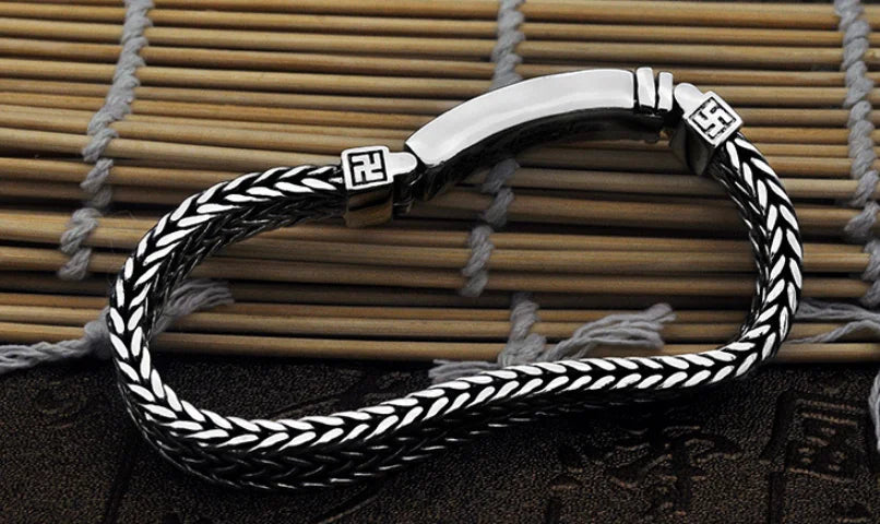 Real 925 Sterling Silver Bracelet Men's Wide 11mm Retro Punk Rock Wire Chain Chain and Bracelet Male Thai Silver Jewelry Gift