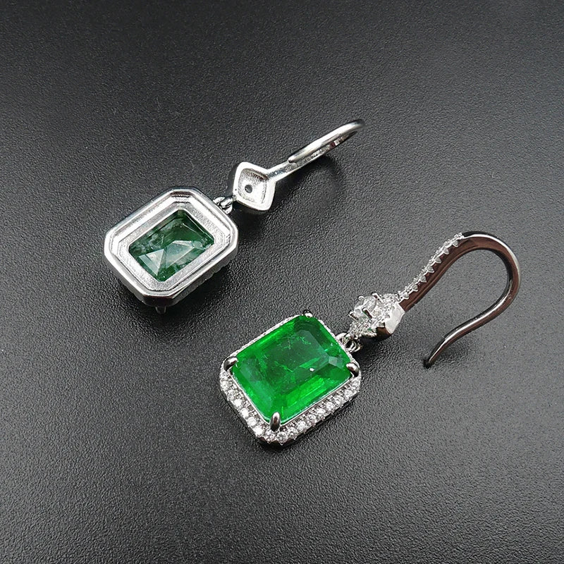 GICA GEMA Women Vintage Earrings Real 925 Sterling Silver Created Emerald 30mm Ear Drop Fashion Female Fine Jewelry Promise Gift