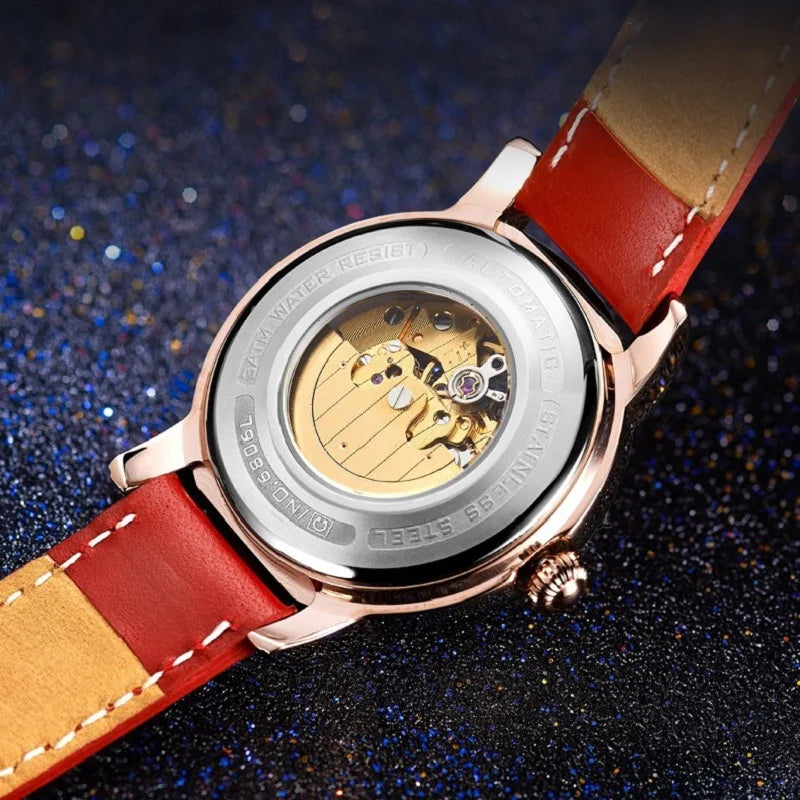 CARNIVAL Fashion Tourbillon Watches for Woman Luxury Diamond Automatic Watch Waterproof Leather Sapphire Mechanical Wristwatches