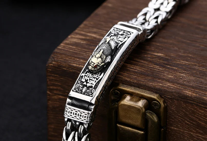 Real Silver Retro Thick Personalized Lucky Pixiu Bracelet Men Man Thai silver Domineering Trend Personalized Wish Money Jewelry