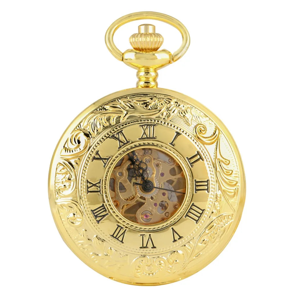 Steampunk Skeleton Mechanical Pocket Watch Luxury Gold Silver Fob Open Side Necklace Clock Antique  Reloj De Bolsillo Gifts