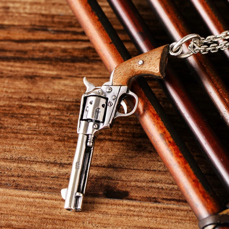 S925 Silver Jewelry Retro Thai Silver Revolver Pistol Pendant Men And Women Personality Fashion Charms