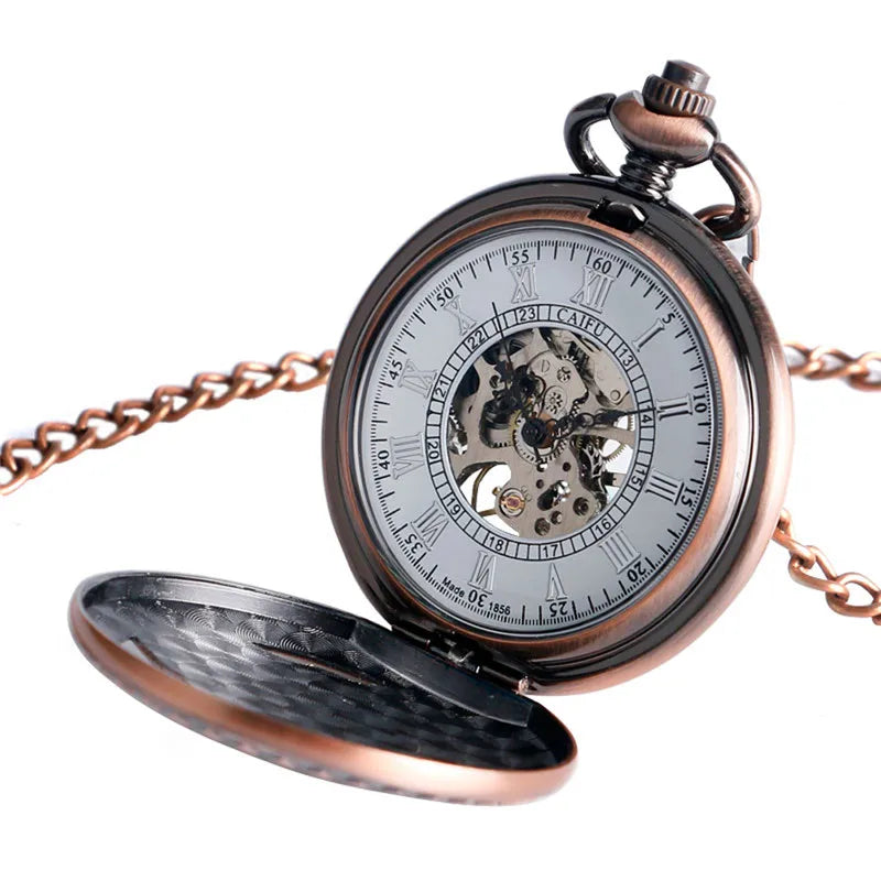 Old Fashion Men Women Mechanical Handwinding Pocket Watch Locomotive Hollow Train Skeleton Clock Pendant FOB Chain reloj Gift