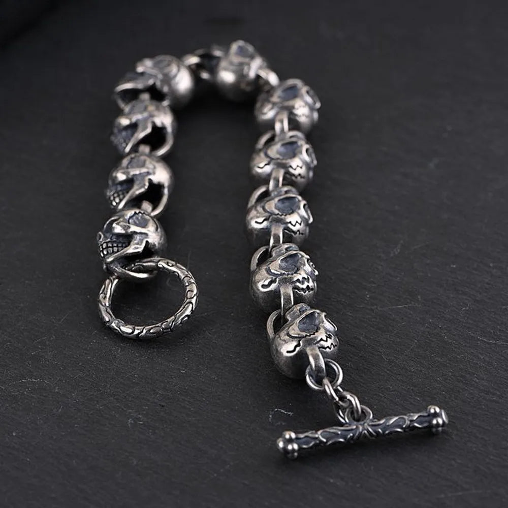 New S925  silver retro craftsmanship three-dimensional skull men's bracelet Thai silver fashion bracelet for men