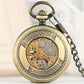 Antique Luminous Dial Mechanical Pocket Watch Bronze Hollow Wheel Unisex Hand-Winding Clock Steampunk Pendant Chain Gift reloj