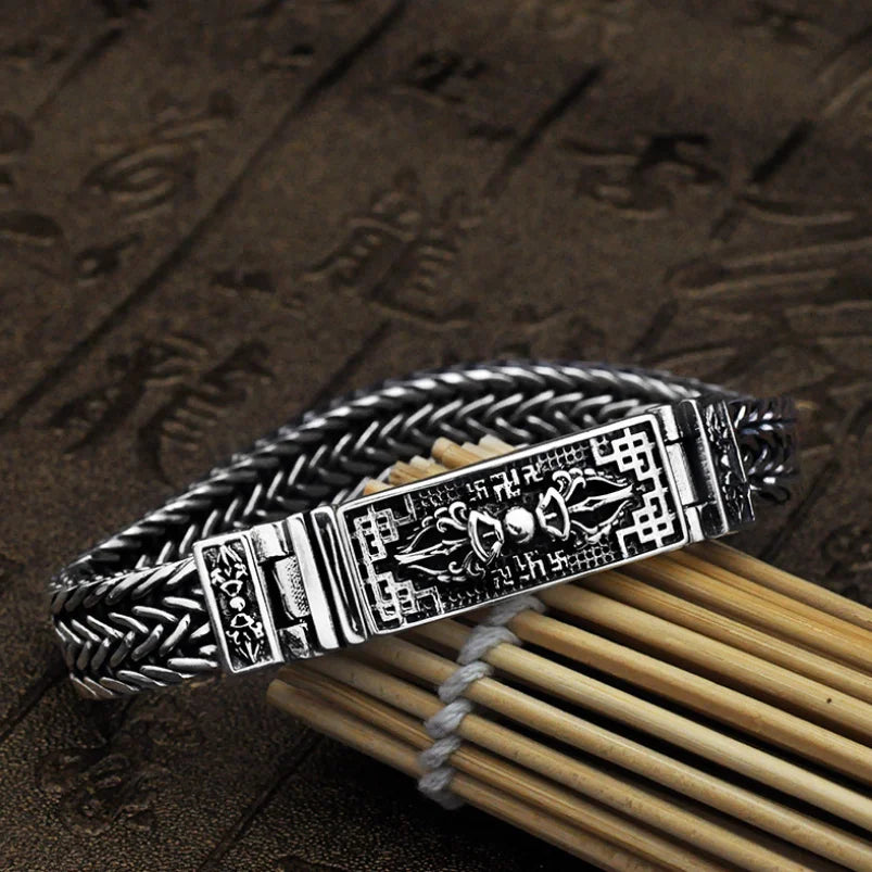Real 925 Sterling Silver Bracelet Men's Wide 11mm Retro Punk Rock Wire Chain Chain and Bracelet Male Thai Silver Jewelry Gift