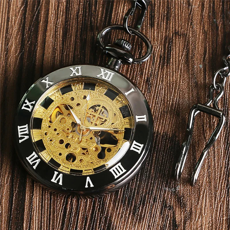 Antique Pocket Watch Open Face Case Unisex Handwinding Mechanical Watches Manually Skeleton Clock Pendant Chain Timepiece