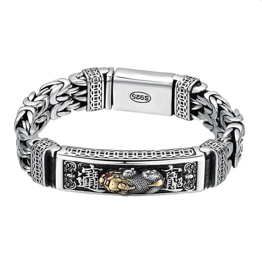 Real Silver Retro Thick Personalized Lucky Pixiu Bracelet Men Man Thai silver Domineering Trend Personalized Wish Money Jewelry