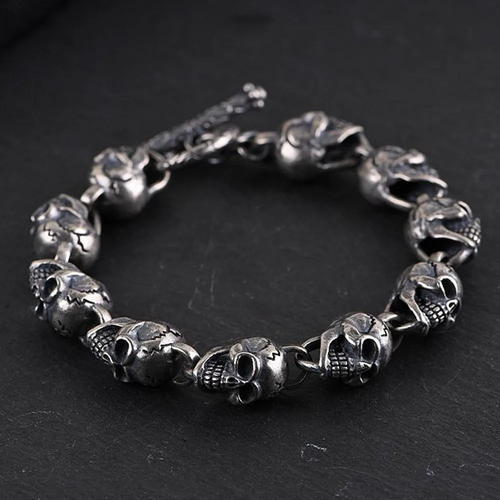New S925  silver retro craftsmanship three-dimensional skull men's bracelet Thai silver fashion bracelet for men
