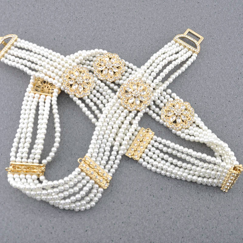 New Gorgeous Woman Pearl Waist Chain Body Belly Chains Adjustable Length Jewelry European Bride Wedding Flower Pearl Belt