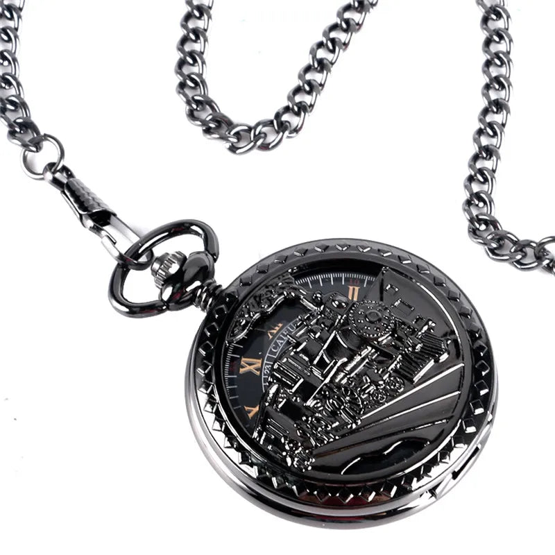 Old Fashion Men Women Mechanical Handwinding Pocket Watch Locomotive Hollow Train Skeleton Clock Pendant FOB Chain reloj Gift