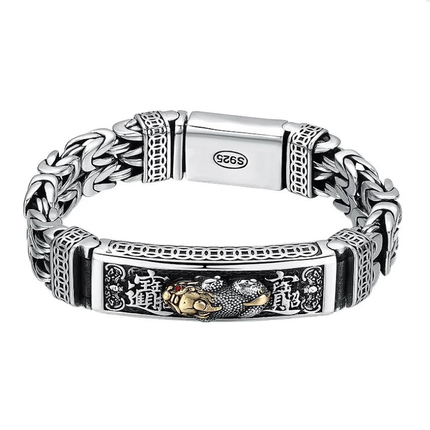Real Silver Retro Thick Personalized Lucky Pixiu Bracelet Men Man Thai silver Domineering Trend Personalized Wish Money Jewelry