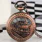 Steampunk Vintage Train Pattern Mechanical Hand-wind Pocket Watch Red Copper Pendant Antique Clock Manual Mechanism Timepiece