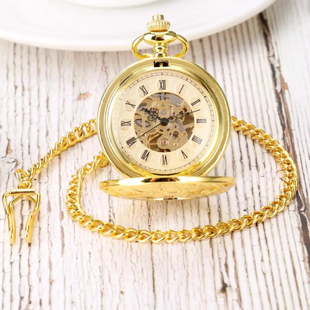 Steampunk Skeleton Mechanical Pocket Watch Luxury Gold Silver Fob Open Side Necklace Clock Antique  Reloj De Bolsillo Gifts