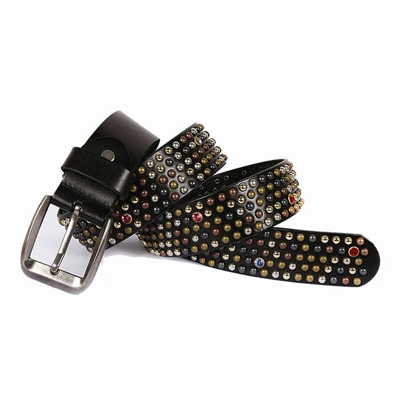 Genuine Leather Bling Rhinestones Studded Belt For Western Women Men Fashion Girls Luxury Ceinture Rivet Cowgirl Cowboy Belts