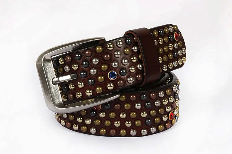 Genuine Leather Bling Rhinestones Studded Belt For Western Women Men Fashion Girls Luxury Ceinture Rivet Cowgirl Cowboy Belts