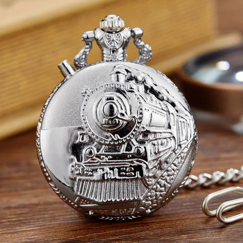 Luminous Blue Led Flash Necklace Vintage Clock Unique Bronze/silver/gold Train Locomotive Engine Noctilucent Quartz Pocket Watch
