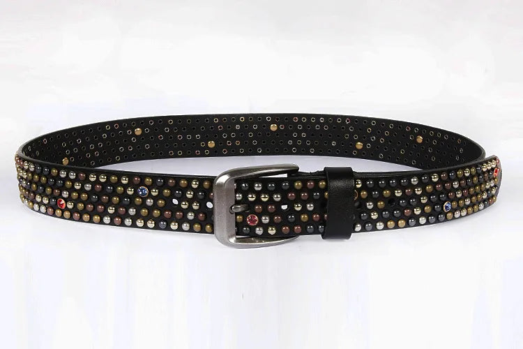 Genuine Leather Bling Rhinestones Studded Belt For Western Women Men Fashion Girls Luxury Ceinture Rivet Cowgirl Cowboy Belts