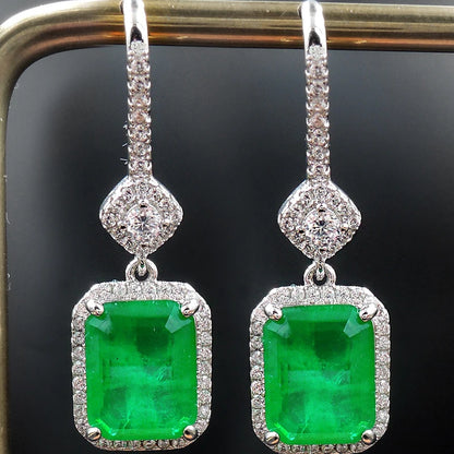 GICA GEMA Women Vintage Earrings Real 925 Sterling Silver Created Emerald 30mm Ear Drop Fashion Female Fine Jewelry Promise Gift