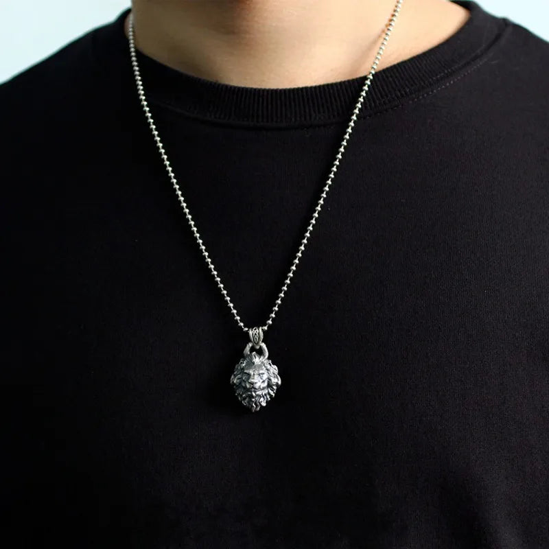 BOCAI 2021 Trend Leo Man Pendant Pure s925 Silver Constellation Lion Personalized Locomotive Rock Necklace Accessories