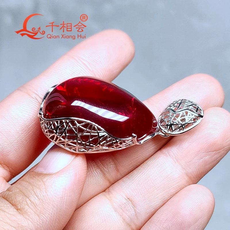 925 silver Fashion 25*30mm 72ct pear shape with inclusions red lab grwon ruby Jewelry for Pendant Necklace