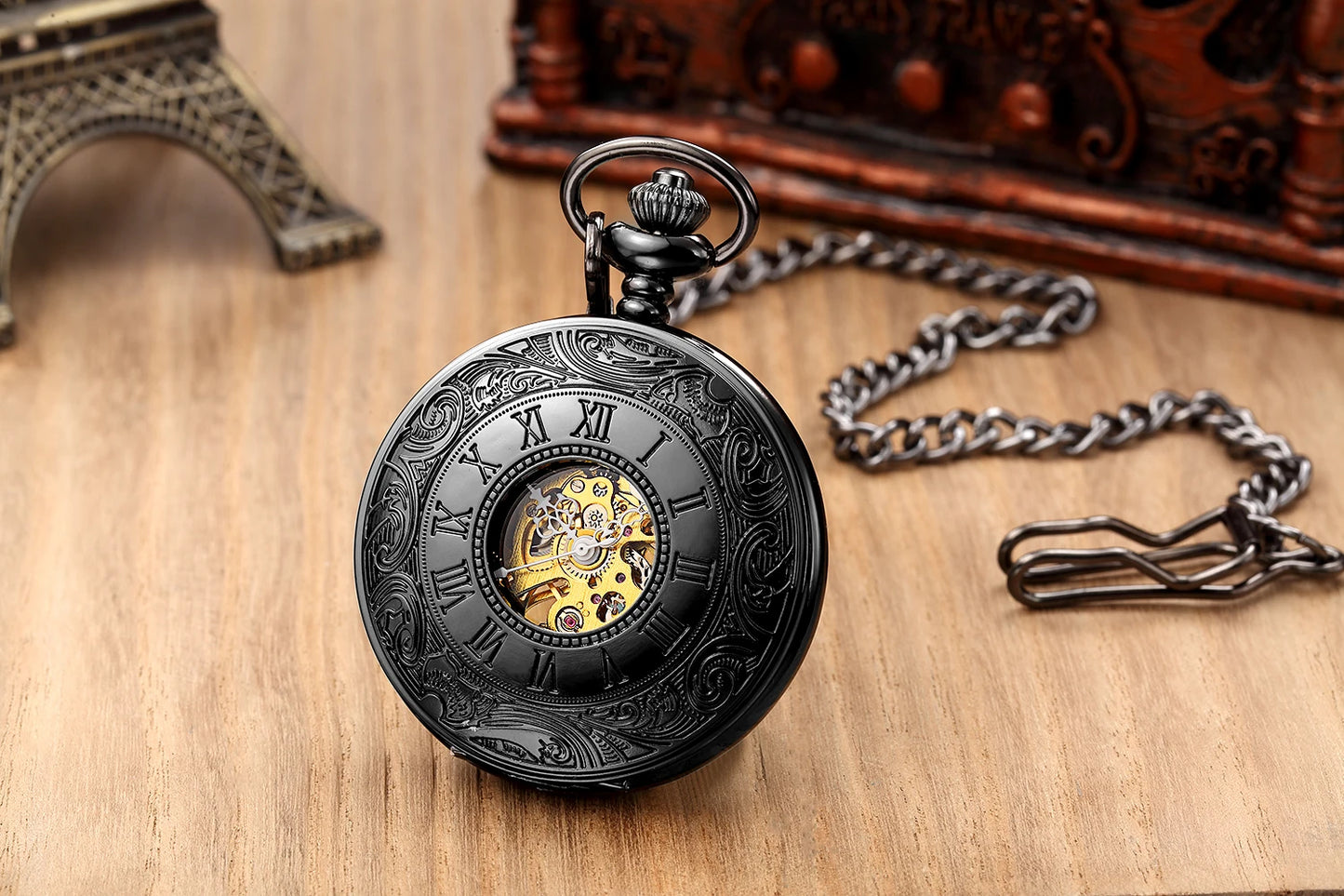 Retro Bronze Oil Painting Style Mini Home Decoration Watch Clock Unique Antique Art Hand-wind Mechanical Pocket Watch Clock Mens