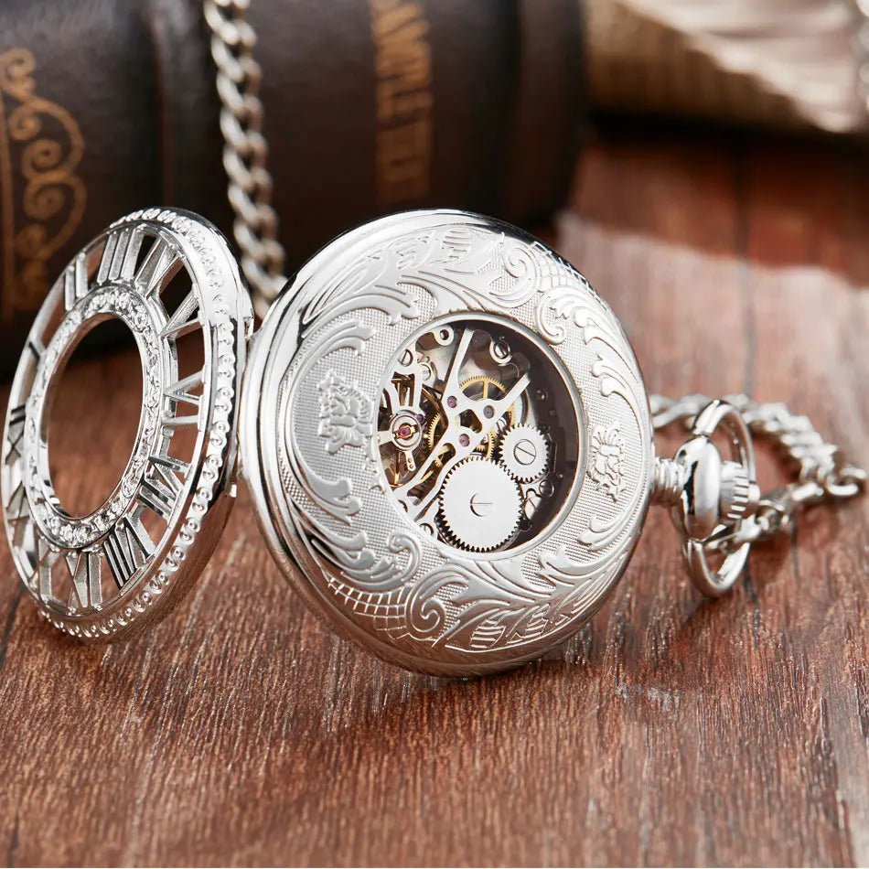 Steampunk Skeleton Mechanical Pocket Watch Men Women Antique Luxury Brand Necklace Pocket & Fob Watches Chain Male Female Clock