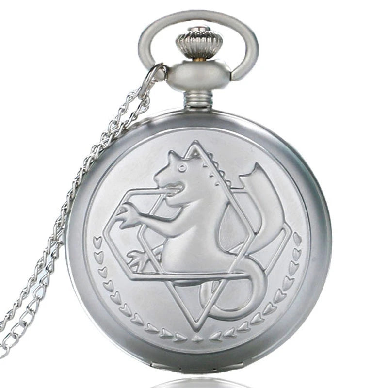 Luxury Silver Fullmetal Alchemist Pocket Watch with Edward Elric's Glass Dome Pendant Necklace Men Women Christmas Gifts Box Set