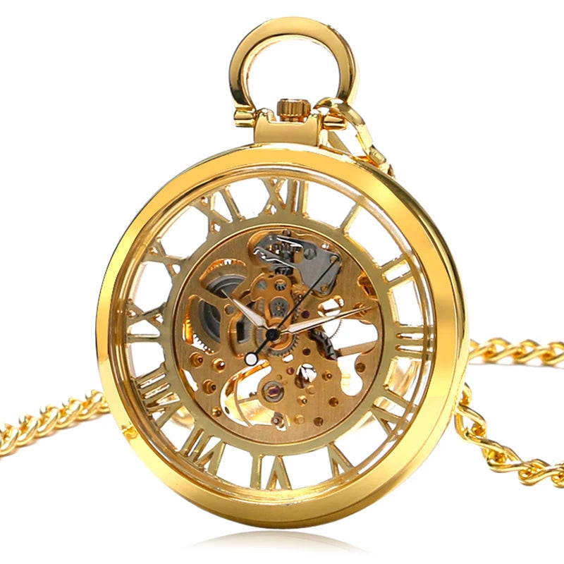 Transparent Open Face Hollow Skeleton Mechanical Pocket Watch Hand Winding Vintage Clock Birthday Gift with Pocket Chain reloj