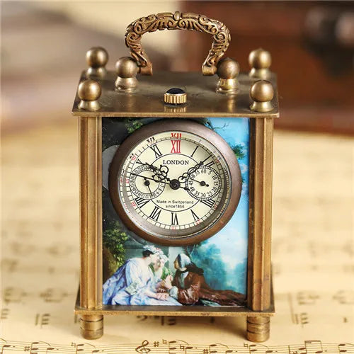 Retro Bronze Oil Painting Style Mini Home Decoration Watch Clock Unique Antique Art Hand-wind Mechanical Pocket Watch Clock Mens